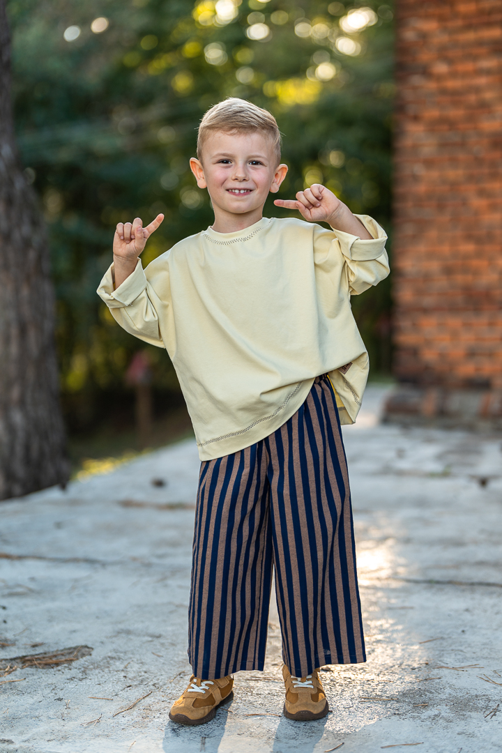 Kuloty dziecięce w granatowo-brązowe paski retro - obrazek 2