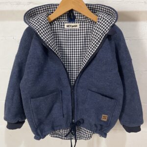 Wełniana kurtka dziecięca MERINO z kapturem jeans