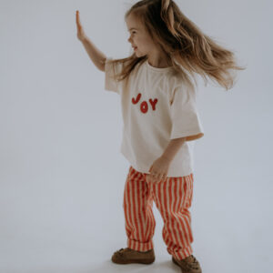 Spodnie dziecięce w paski czerwono-łososiowe